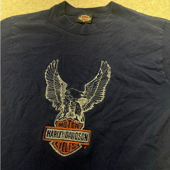 Vintage Harley Davidson Blue Single Stitch Tee Eagle Logo USA Made Medium - Picture 6 of 7